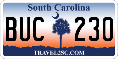 SC license plate BUC230