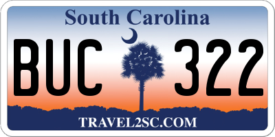 SC license plate BUC322