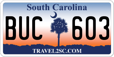 SC license plate BUC603