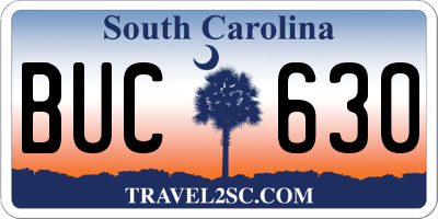 SC license plate BUC630