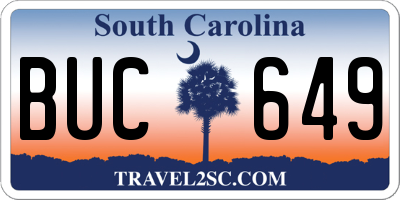 SC license plate BUC649
