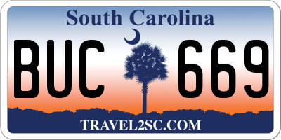 SC license plate BUC669