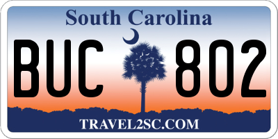 SC license plate BUC802