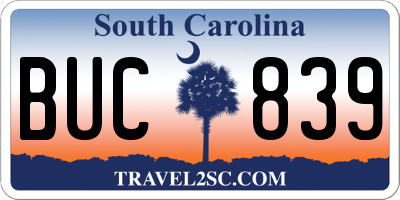 SC license plate BUC839