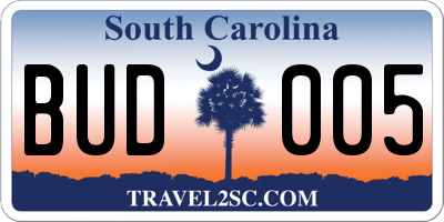 SC license plate BUD005