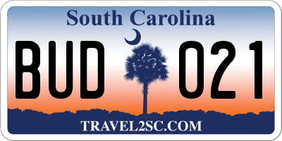 SC license plate BUD021