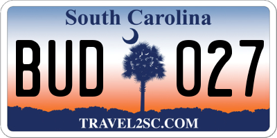 SC license plate BUD027