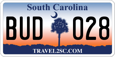 SC license plate BUD028