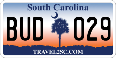 SC license plate BUD029