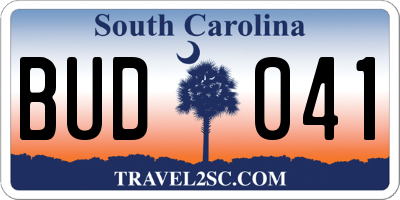 SC license plate BUD041