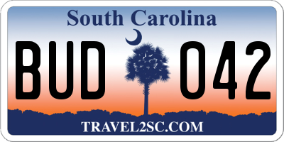 SC license plate BUD042