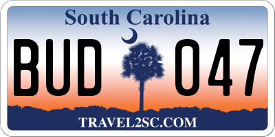SC license plate BUD047
