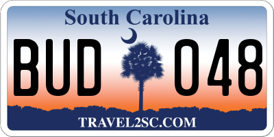 SC license plate BUD048