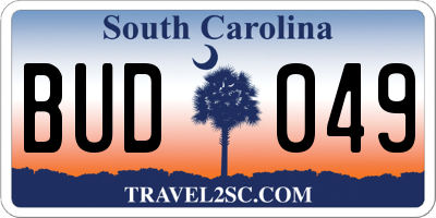 SC license plate BUD049