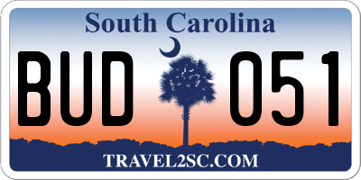 SC license plate BUD051