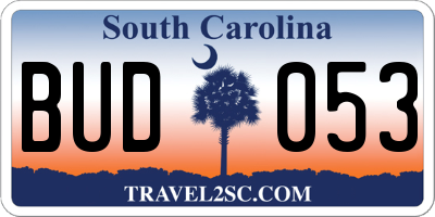 SC license plate BUD053