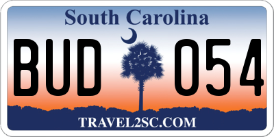 SC license plate BUD054