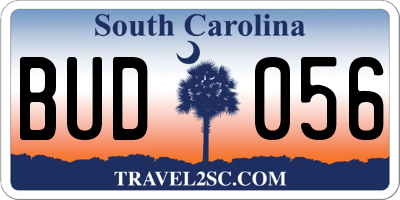SC license plate BUD056