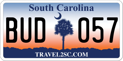 SC license plate BUD057