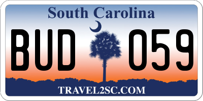 SC license plate BUD059