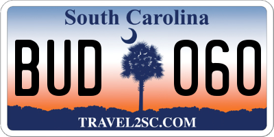 SC license plate BUD060
