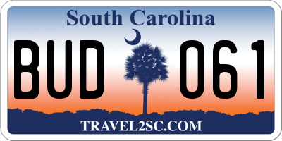 SC license plate BUD061