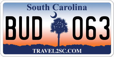 SC license plate BUD063