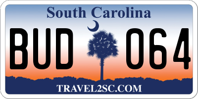 SC license plate BUD064
