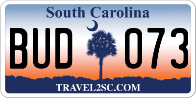 SC license plate BUD073