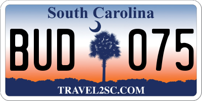 SC license plate BUD075