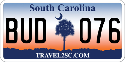SC license plate BUD076