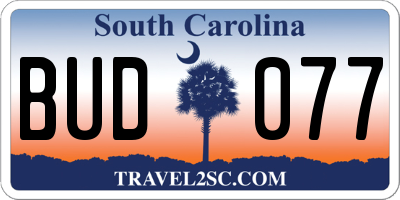 SC license plate BUD077