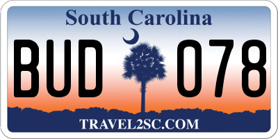 SC license plate BUD078