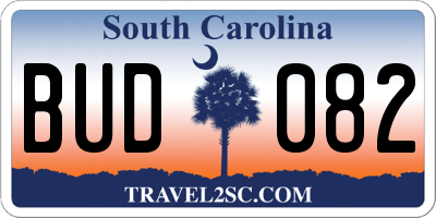 SC license plate BUD082