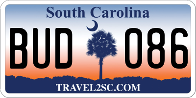 SC license plate BUD086