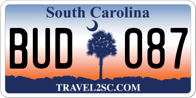 SC license plate BUD087