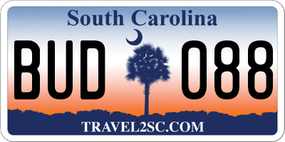 SC license plate BUD088