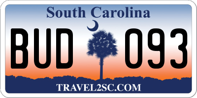 SC license plate BUD093