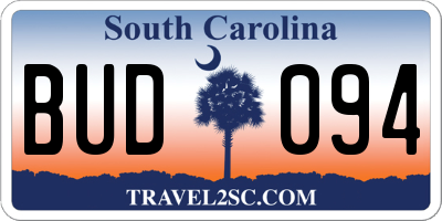 SC license plate BUD094