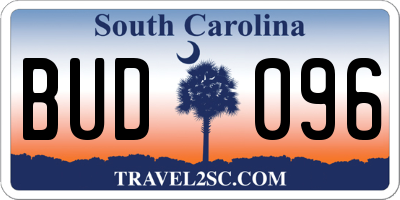 SC license plate BUD096