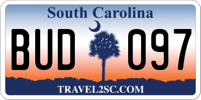 SC license plate BUD097