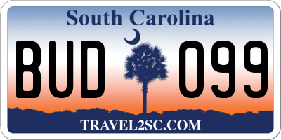 SC license plate BUD099