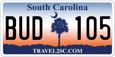 SC license plate BUD105