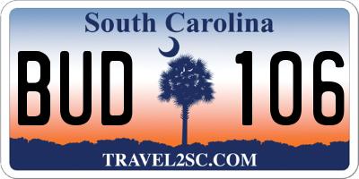SC license plate BUD106