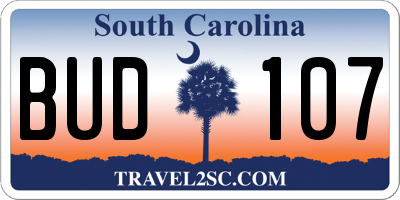 SC license plate BUD107