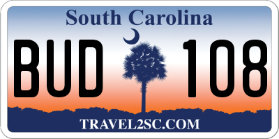 SC license plate BUD108