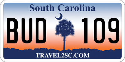 SC license plate BUD109