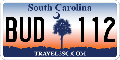 SC license plate BUD112