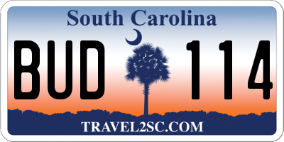 SC license plate BUD114