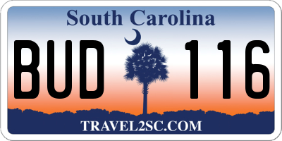 SC license plate BUD116